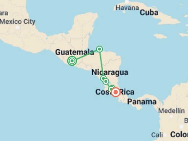 Map itinerary of North America Tour in September 2027 with 8 destination visits for the trip: Volcano Trail: Waves & Local Ways