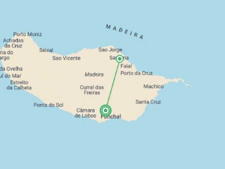 Map itinerary of Portugal Tour in December 2025 with 2 destination visits for the trip: Family Madeira Adventure