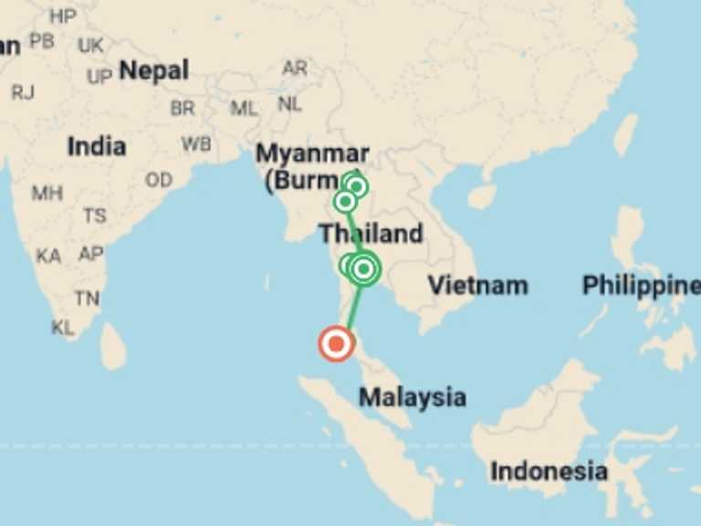 Map itinerary of Ayutthaya Tour in November 2025 with 10 destination visits for the trip: Thailand Adventure West Coast (Nov - Apr)