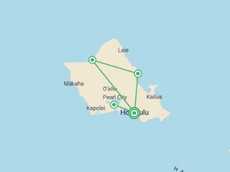 Map itinerary of North America Tour in Winter with 1 destination visits for the trip: Hawaii Oahu Explorer - 7 days