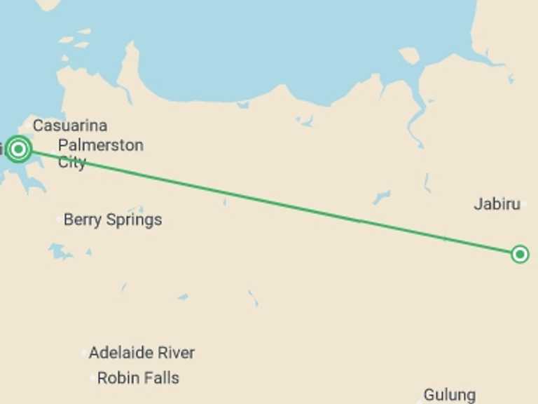 Map of a National parks Tour with 2 destination visits for the trip: Kakadu and Tiwi Island Explorer