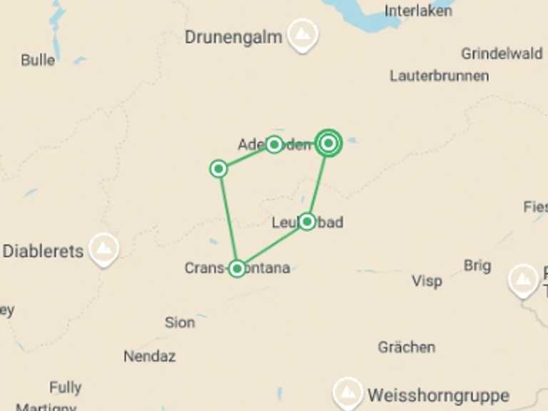 Map of a Trekking and Hiking Tour with 5 destination visits for the trip: Kandersteg & the Wildstrubel Circuit