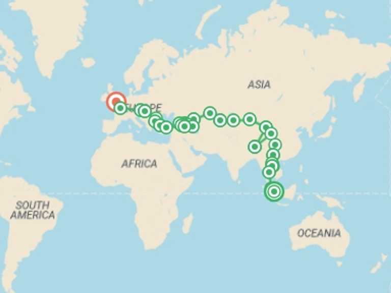 Map of UK and Britain Tour with 32 destination visits for the trip: Grand Asian Caravan
