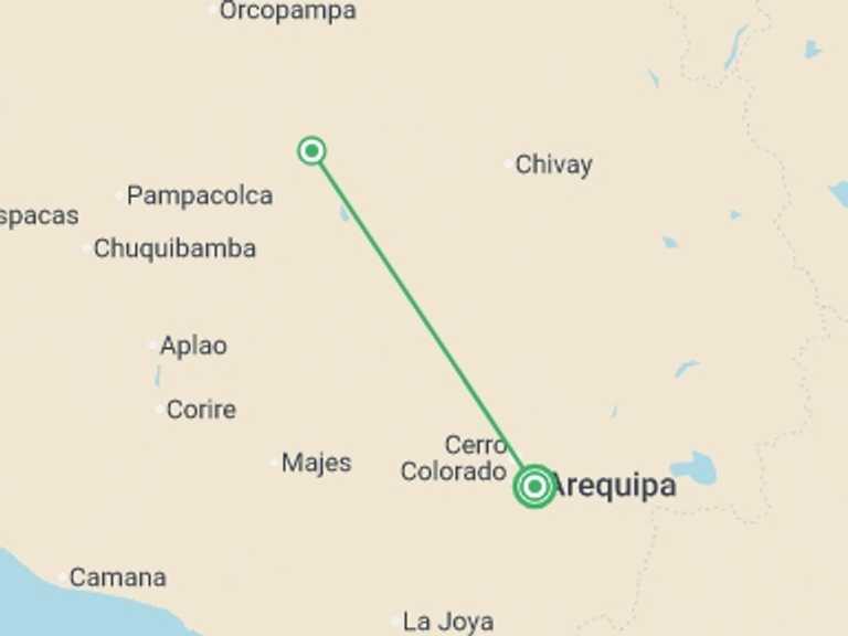 Map itinerary of Peru Tour in Fall with 1 destination visits for the trip: 2-Day Colca Canyon Trek in Arequipa - Shared room