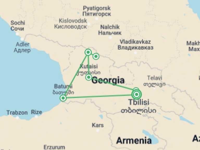 Map of a Glaciers Tour with 5 destination visits for the trip: Georgia Adventure
