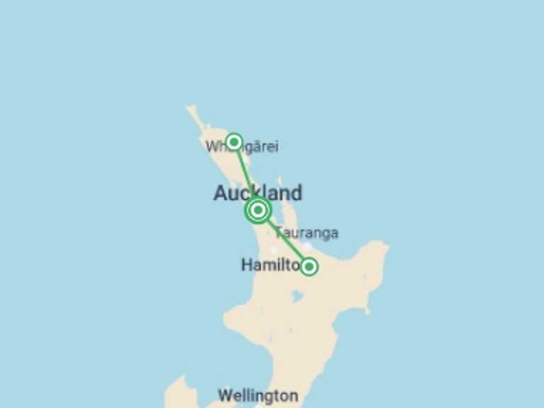 Map of Auckland Tour with 3 destination visits for the trip: New Zealand: Sun and Steam