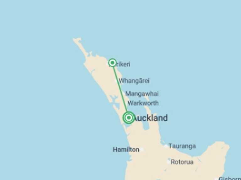 Map itinerary of New Zealand Tour in Spring with 2 destination visits for the trip: Jewels of the Bay