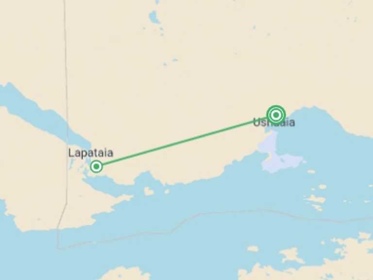 Map itinerary of Argentina Tour in December 2026 with 2 destination visits for the trip: 4-day Classic Ushuaia: Tierra Del Fuego National Park