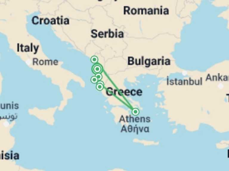 Map of Tirana Art and architecture Tour with 8 destination visits for the trip: Classic Tour Albania & UNESCO Sites
