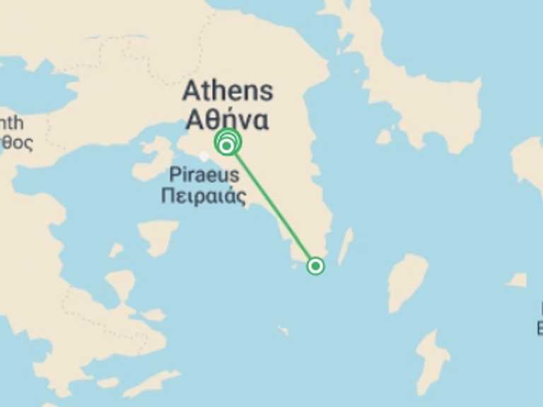 Map of Athens City sightseeing Tour with 1 destination visits for the trip: Highlights Of Athens, Private Tour