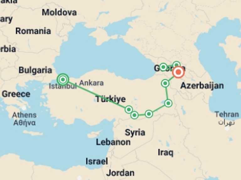 Map of Europe Tour with 9 destination visits for the trip: Eastern Turkey & Georgia Discovery