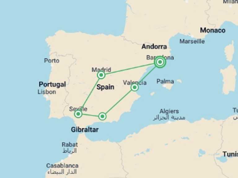 Map of Madrid Cultural, religious and historic sites Tour with 5 destination visits for the trip: Spain In Style  (small Group)