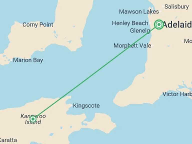 Map of a Adventure and sport Tour with 2 destination visits for the trip: Remarkable Adelaide to Kangaroo Island