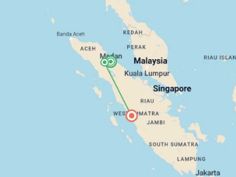 Map of a Chill out Tour with 3 destination visits for the trip: Sumatra Uncovered