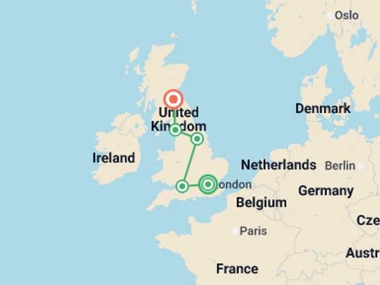 Map itinerary of London Tour in September 2026 with 5 destination visits for the trip: British Royale