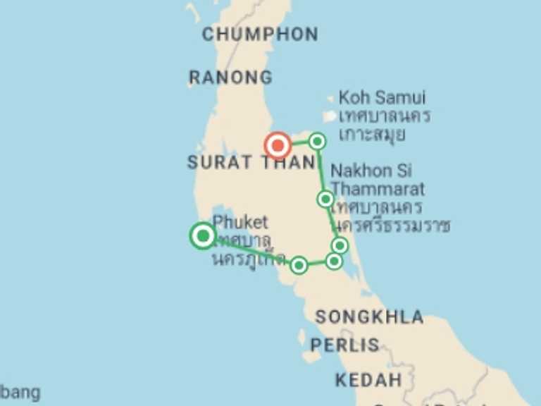 Map itinerary of Asia Tour in May 2027 with 6 destination visits for the trip: Andaman To Gulf, Small Group Tour