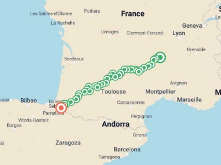 Map of The Way of St. James Walking Tour with 38 destination visits for the trip: Full Le Puy Camino