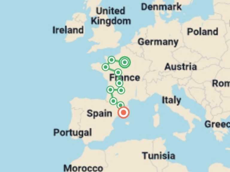 Map of Bordeaux Art and architecture Tour with 10 destination visits for the trip: Lovely France with Barcelona