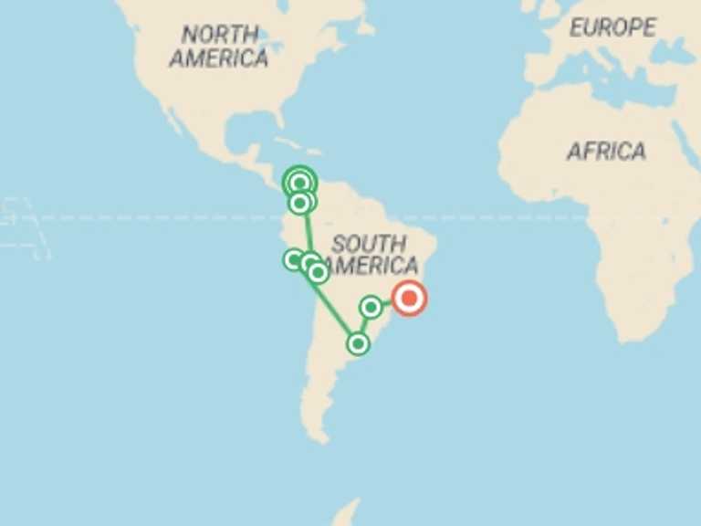 Map itinerary of Lima Tour in July 2026 with 11 destination visits for the trip: Grand South America
