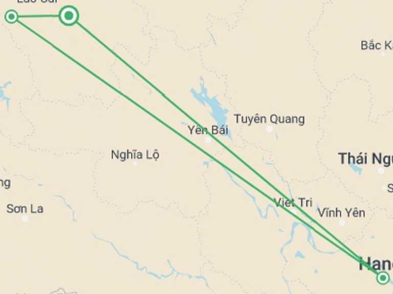 Map of Hanoi Active and outdoor Tour with 3 destination visits for the trip: Sapa Remote Trekking 3 Days 2 Nights