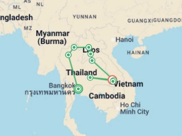 Map of Chiang Mai Tour with 10 destination visits for the trip: Exclusive Thailand and Complete Lao