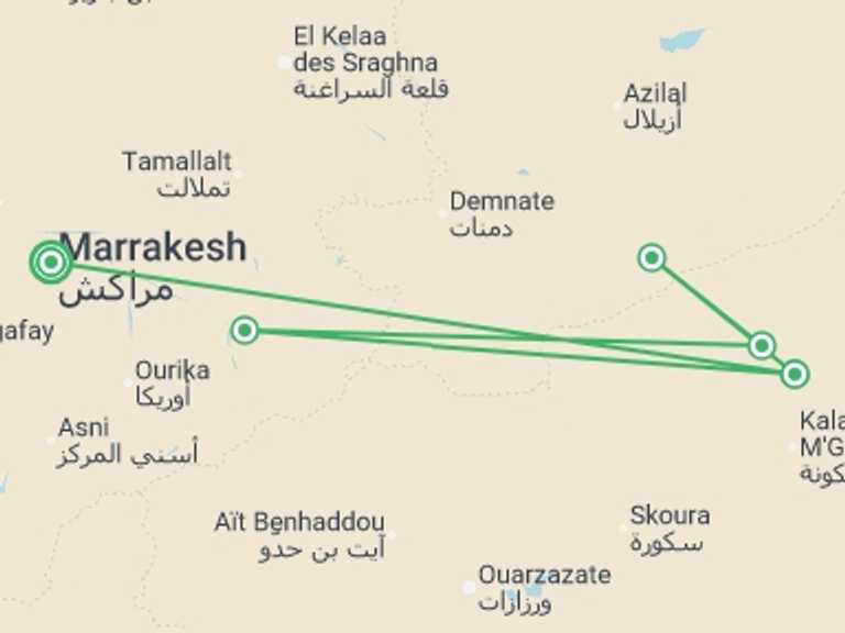 Map itinerary of Mediterranean Tour in September 2026 with 5 destination visits for the trip: Morocco: Women's Expedition