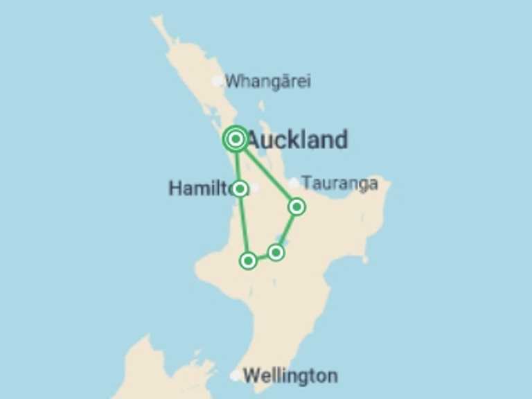 Map of Oceania Tour with 5 destination visits for the trip: New Zealand – North Island Multisport