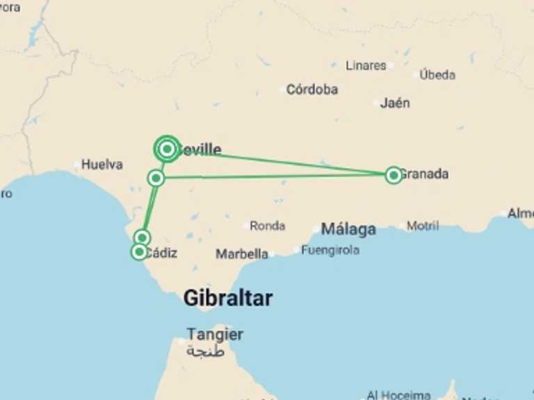 Map of Mediterranean Tour with 4 destination visits for the trip: Unforgettable Cruise through Andalusia for an Exceptional Celestial Spectacle (port-to-port cruise)
