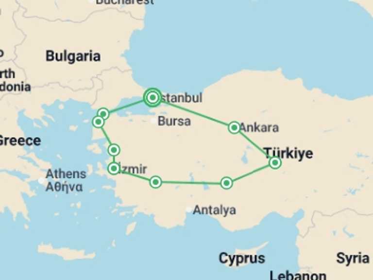 Map itinerary of Izmir Tour in November 2025 with 6 destination visits for the trip: Classical Türkiye