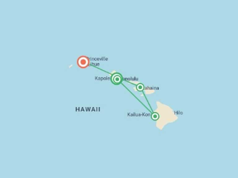 Map of North America Tour with 6 destination visits for the trip: Hawaiian Discovery