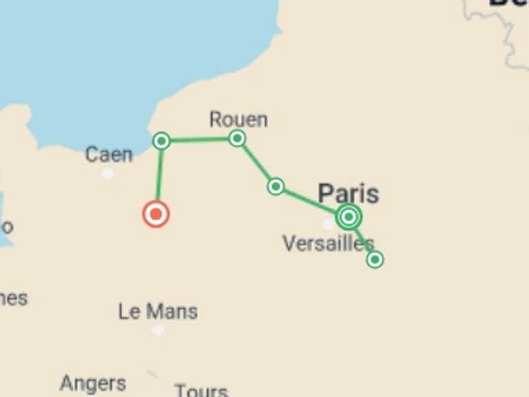 Map of Paris Cruise Tour with 6 destination visits for the trip: French Impressionism Along the Banks of the Seine (port-to-port cruise)