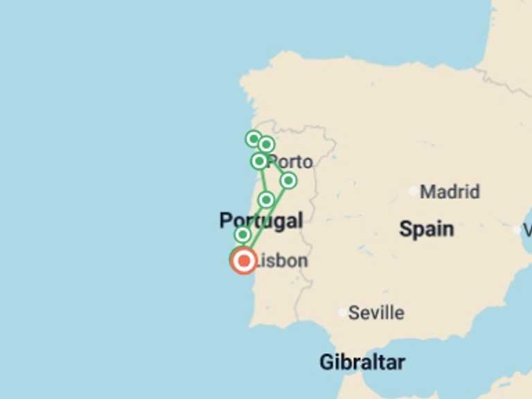 Map itinerary of Europe Tour in April 2027 with 9 destination visits for the trip: Best of the Portuguese Camino Guided Walk
