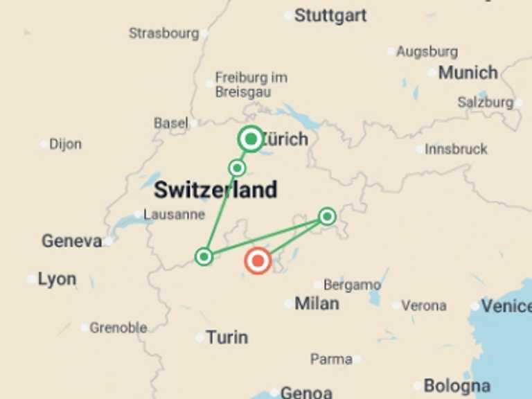 Map of Europe Tour with 6 destination visits for the trip: Signature: Iconic Trains of Switzerland & Italy's Lake District