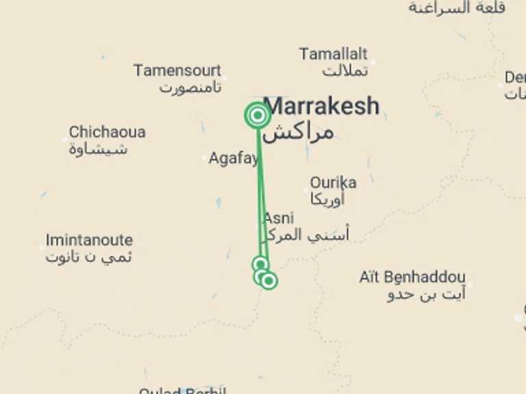 Map of 5-Day Marrakech Tour with 4 destination visits for the trip: Atlas Lodges Trek 5D/4N