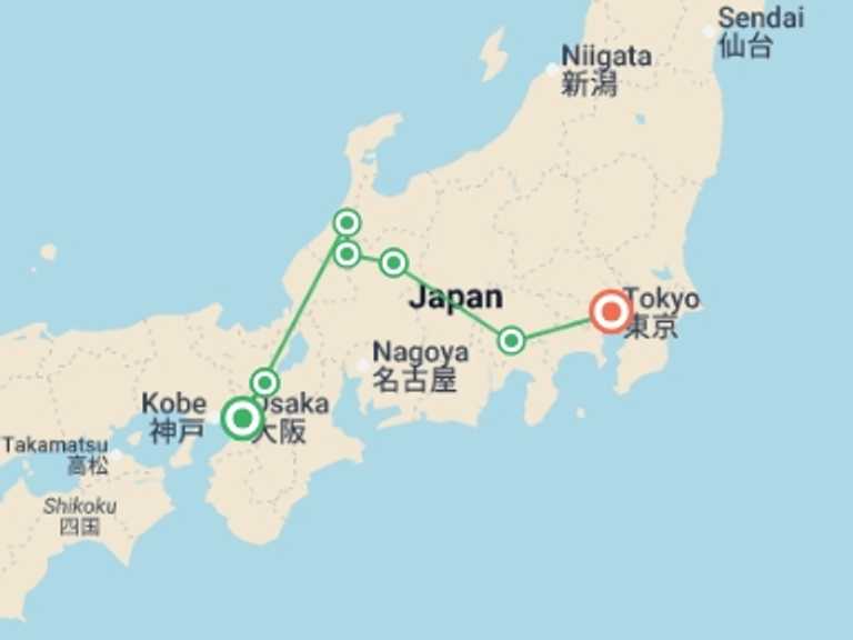Map itinerary of Asia Tour in Summer with 5 destination visits for the trip: Classic Japan Starting Kyoto
