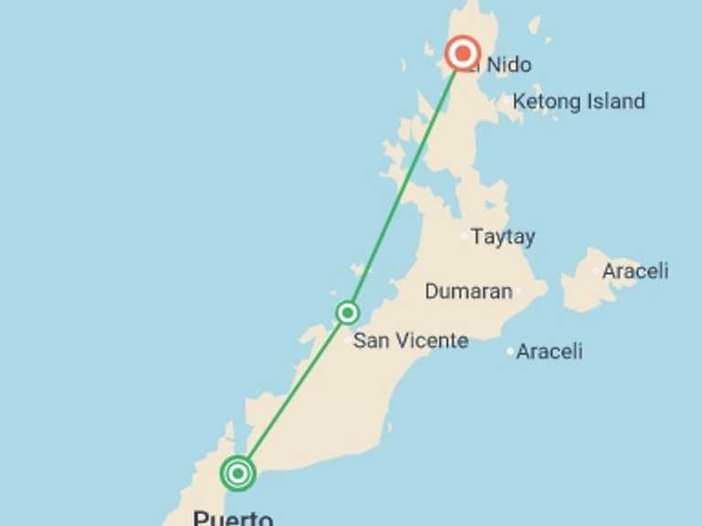 Map itinerary of Puerto Princesa Tour in Spring with 3 destination visits for the trip: Philippines Express