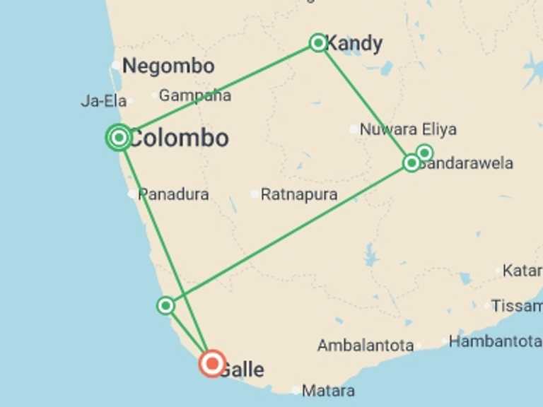 Map itinerary of Galle Tour in July 2026 with 5 destination visits for the trip: Wellness Luxury Tour: Yoga Retreats in Sri Lanka