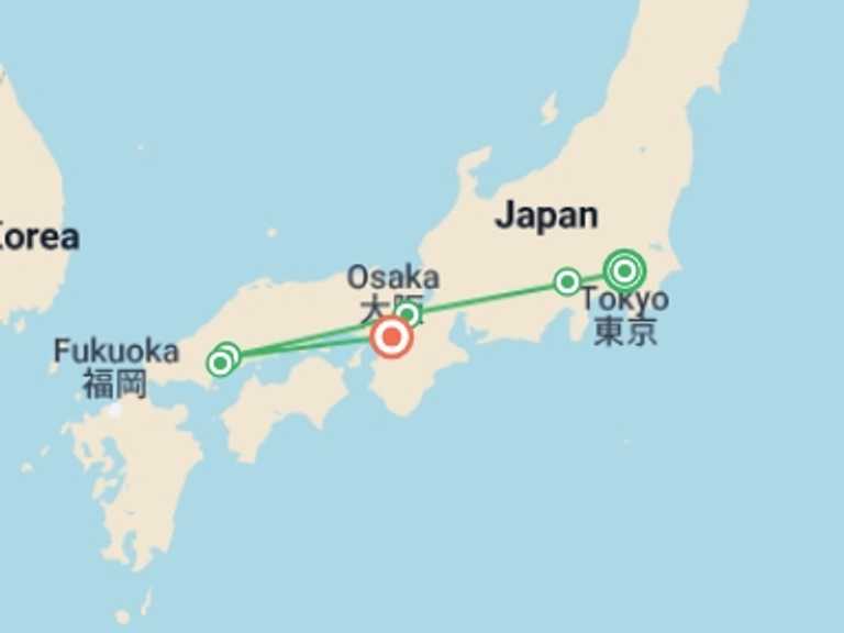 Map itinerary of Osaka Tour in November 2026 with 5 destination visits for the trip: Best of Japan 2026