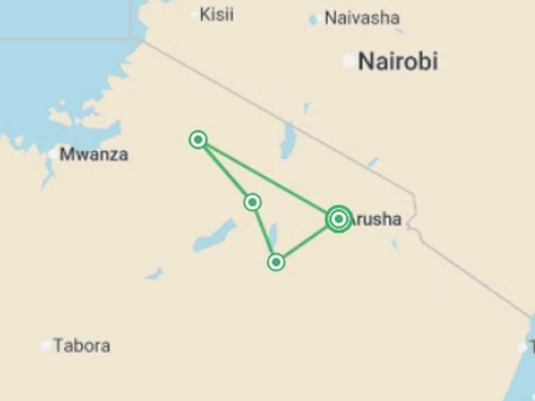 Map of Africa Tour with 4 destination visits for the trip: Serengeti Explorer