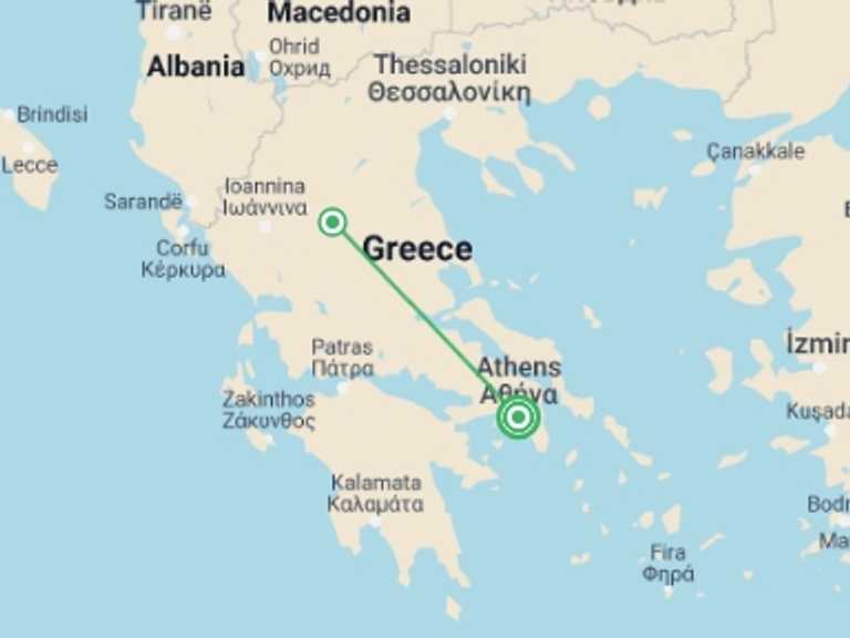Map of Athens Cultural, religious and historic sites Tour with 3 destination visits for the trip: Essential Greece