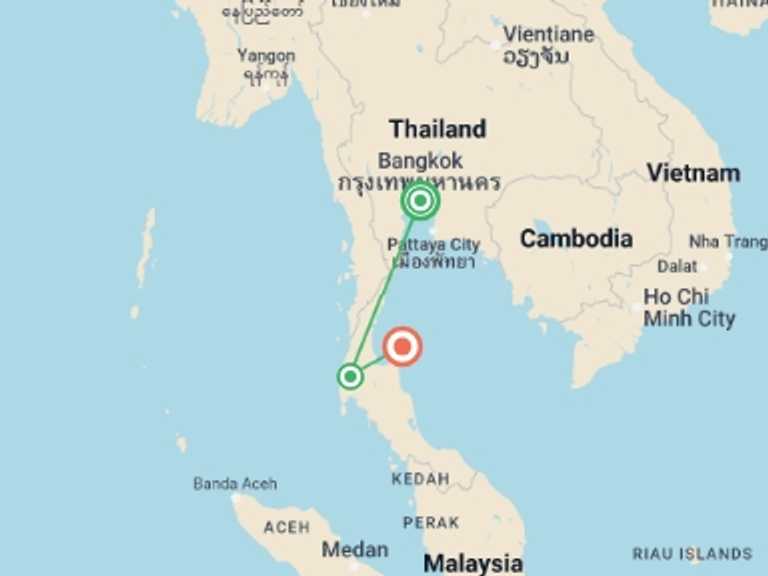 Map itinerary of Thailand Tour in November 2026 with 3 destination visits for the trip: Thailand Experience