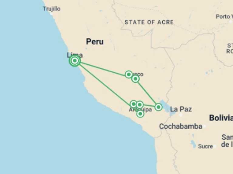 Map itinerary of Lima Tour in September 2027 with 7 destination visits for the trip: Best of the Andes