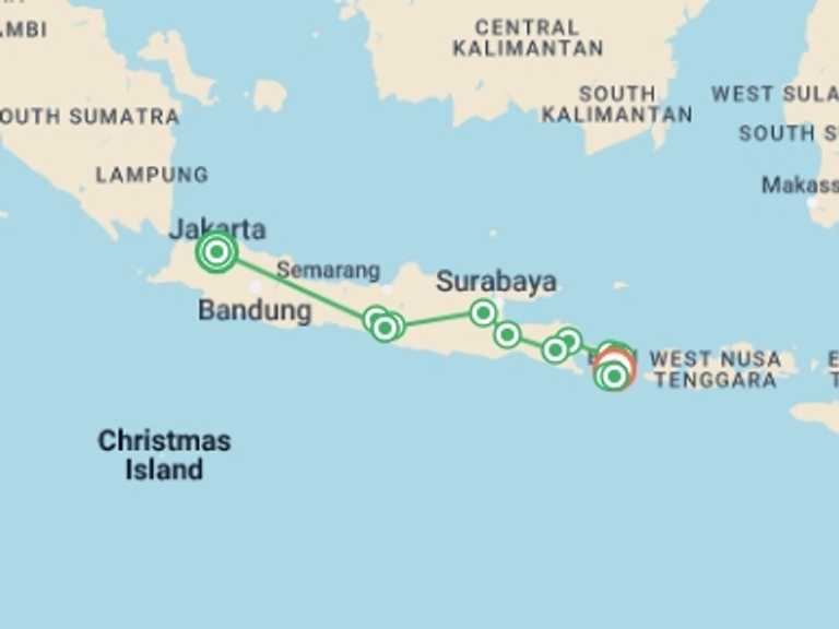 Map of Indonesia Tour with 9 destination visits for the trip: Symphony Of Indonesia, Private Tour