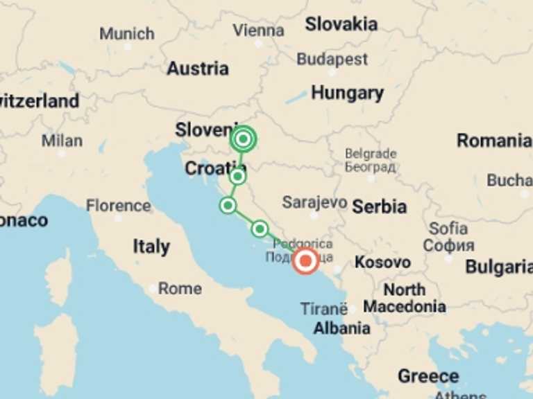Map of Zagreb City sightseeing Tour with 5 destination visits for the trip: Wonders of Croatia