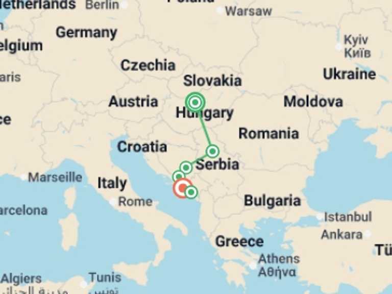 Map itinerary of Mediterranean Tour in July 2026 with 6 destination visits for the trip: Explore the Balkans