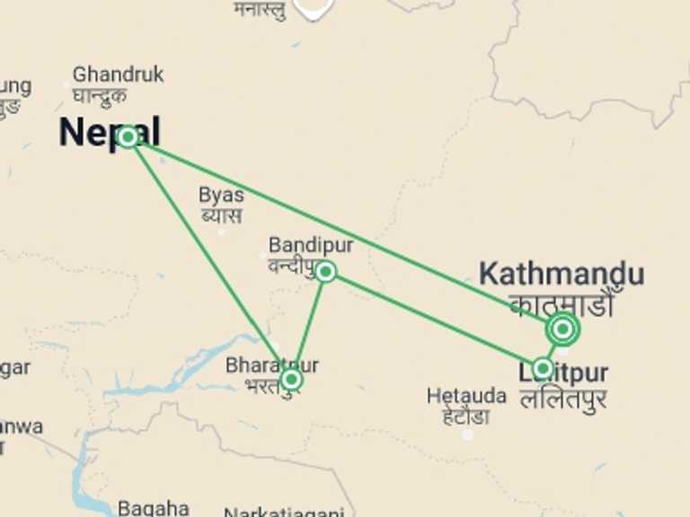 Map of Pokhara Trekking and Hiking Tour with 5 destination visits for the trip: Journeys: Discover Nepal