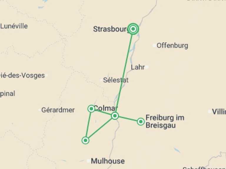 Map of Europe Tour with 2 destination visits for the trip: A Bountiful Christmas in Alsace and the Black Forest (port-to-port cruise)