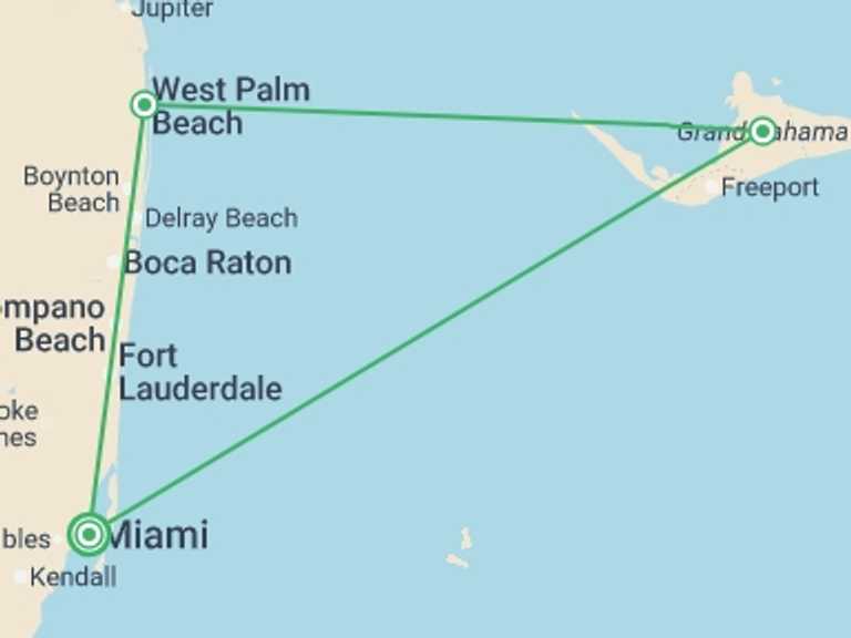 Map of Miami Tour with 3 destination visits for the trip: Bahamas Cruise 3D/2N (From Miami)