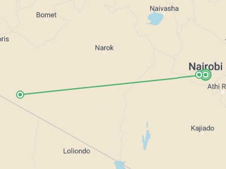 Map of Kenya Tour with 3 destination visits for the trip: Kenya Safari