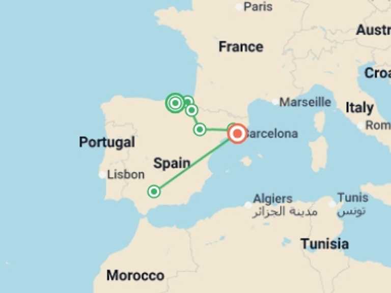 Map itinerary of San Sebastian Tour in Summer with 7 destination visits for the trip: Northern Spain Explorer